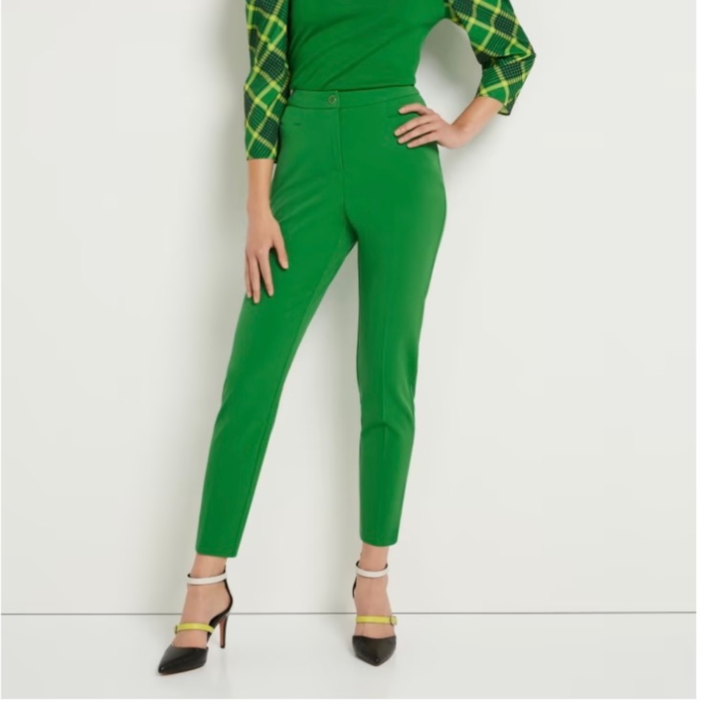 Green Button-Waist Straight-Leg Ankle Pant - Essential Stretch | NY&Company